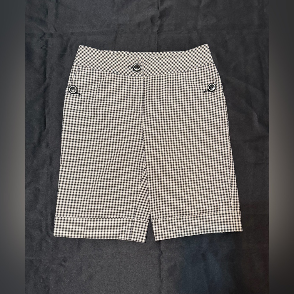 600 West Women’s Black & White Gingham Plaid Tailored Bermuda Shorts Size 12